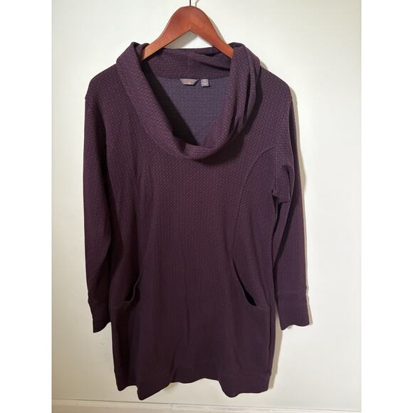 Merrell Womens XL Cowl Neck Sweater Dress Long Sleeve Pockets Burgandy Diamond - Picture 1 of 9